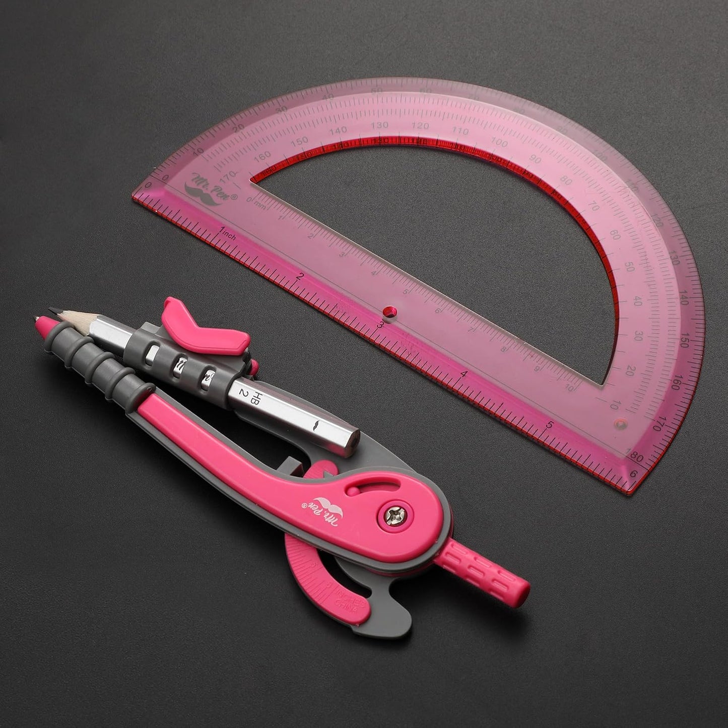 Mr. Pen- Compass and Protractor Set, Vivid Cerise, Compass Geometry Tool, Protractor and Compass Set, Compass Drawing Tool, Drawing Compass, Geometry Compass, Math Compass for Geometry