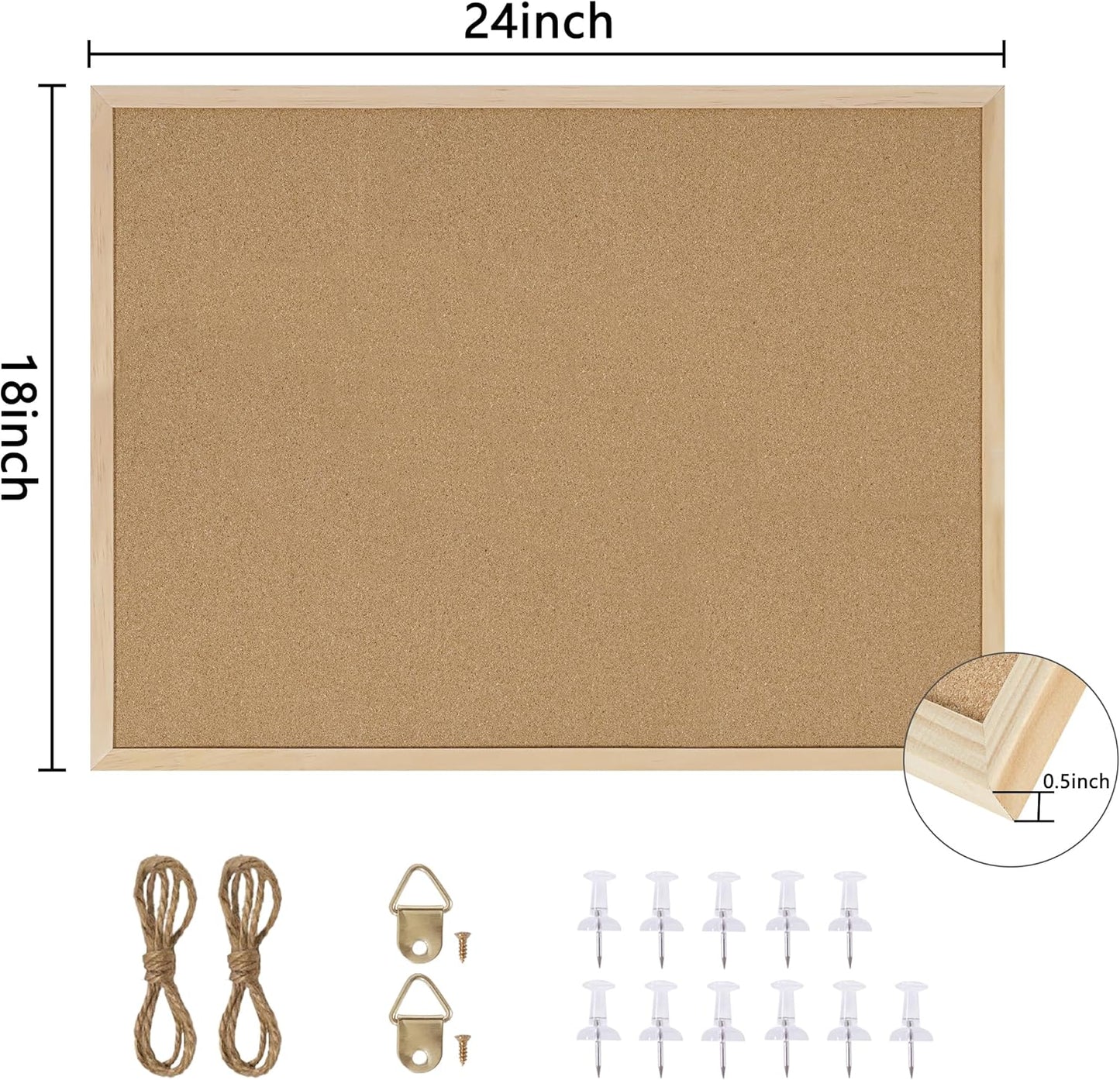 Cork Board Bulletin Board,24x18 Cork Board for Office with Pin Oak Wood Boards,Message Board or Vision Board Decoration.