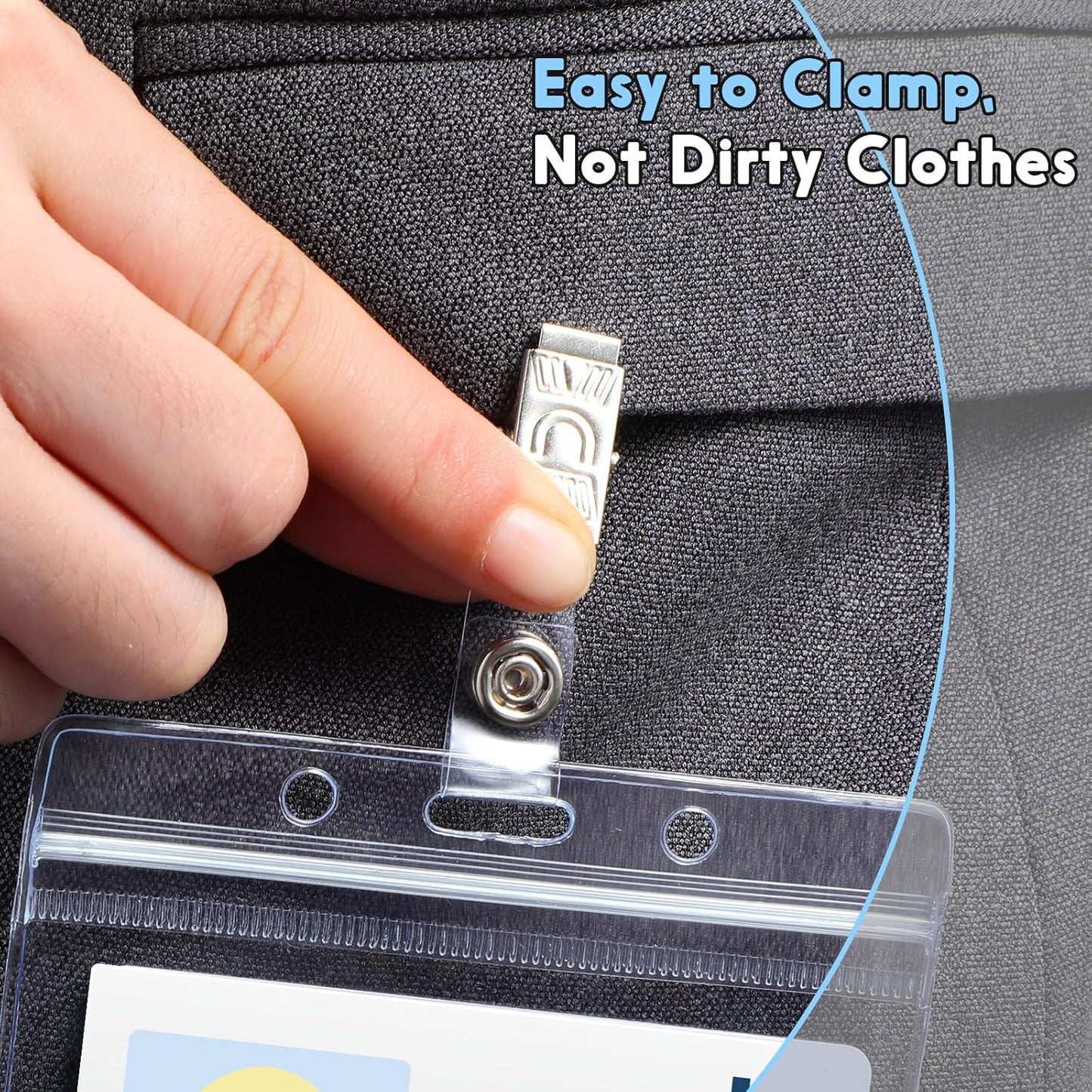 Zonon 150 Sets Name Badge Holders with Clip Clear on Name Tag Waterproof PVC ID Transparent Badge Holder with Resealable Zipper Seal Metal for Teacher Student Worker(English Clip)