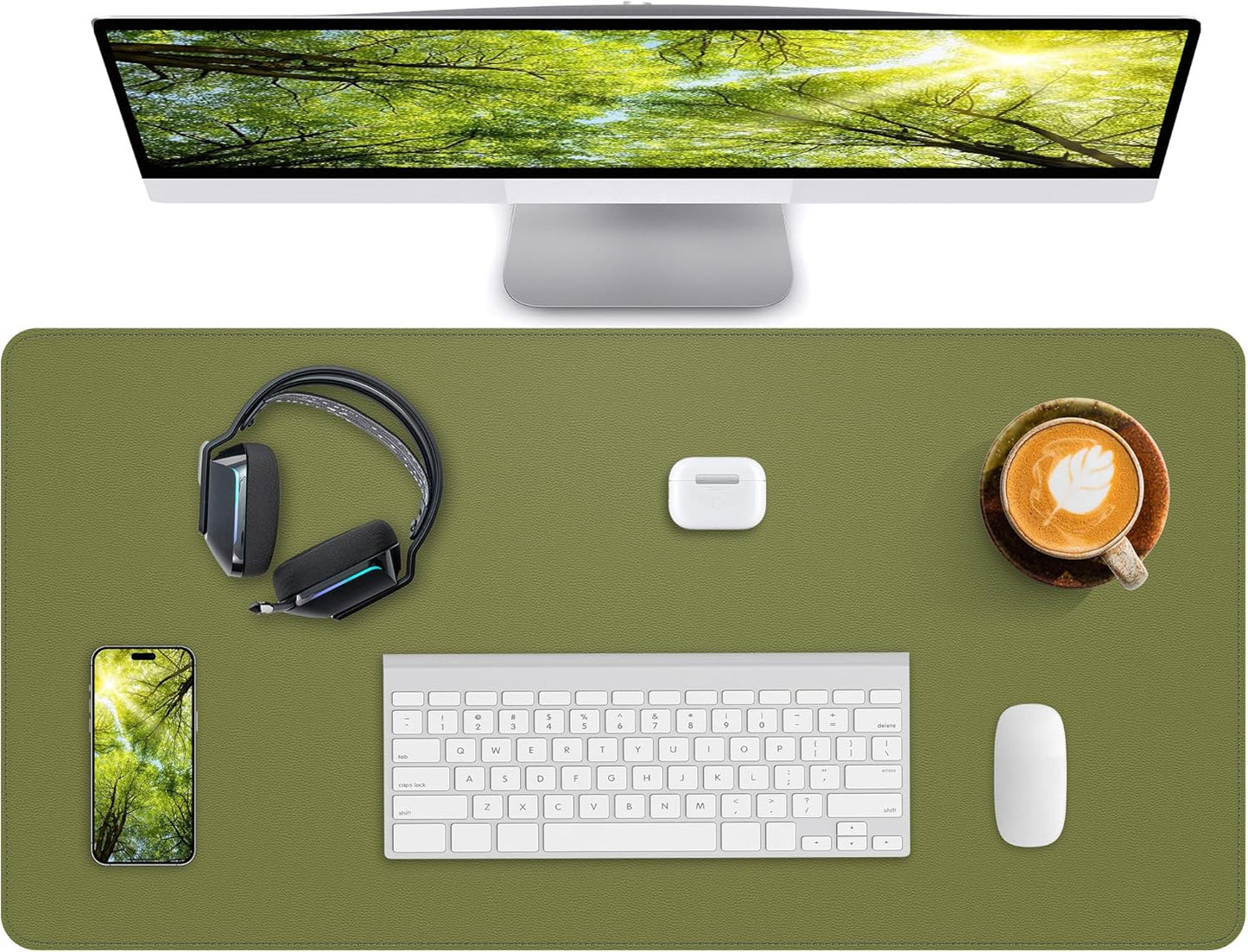 Desk Pad Mat - Leather Desk Pad Protector for Office and Home - Desk Organization and Accessories - Ideal for Large Mouse Pad and Desk Mats on Top of Desks(Green,31.5" x 15.7")