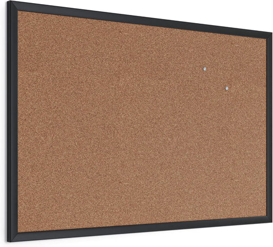 U Brands Cork Bulletin Board, 24'' x 36'', Black Wood Frame