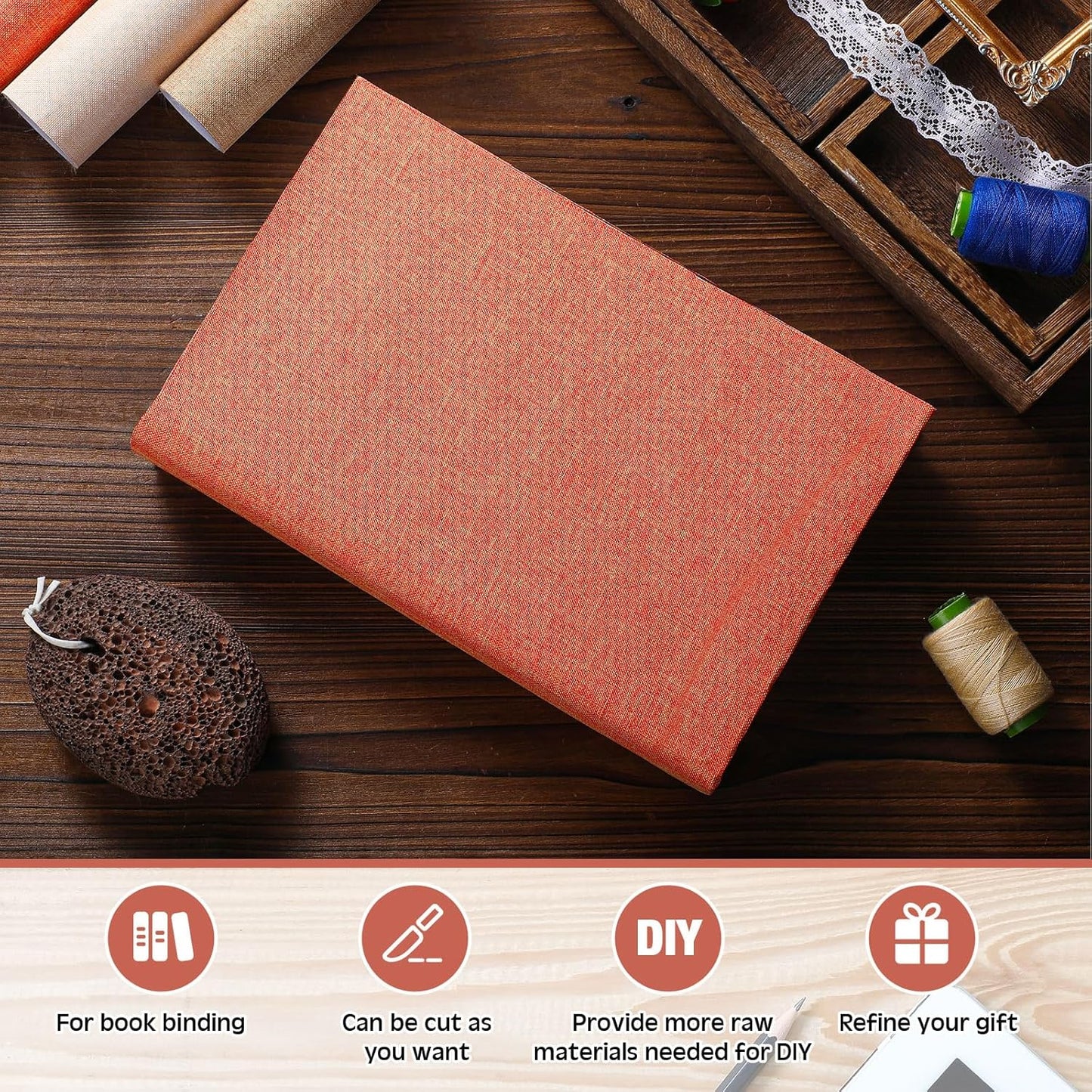 4 Pcs Book Cloth Bookcover Fabric Surface with Paper Backed Book Binding Cloth Fabric Book Cover for Scrapbooking Album DIY Craft Supplies Home, 4 Colors(Earth Color,40 x 16 Inches)