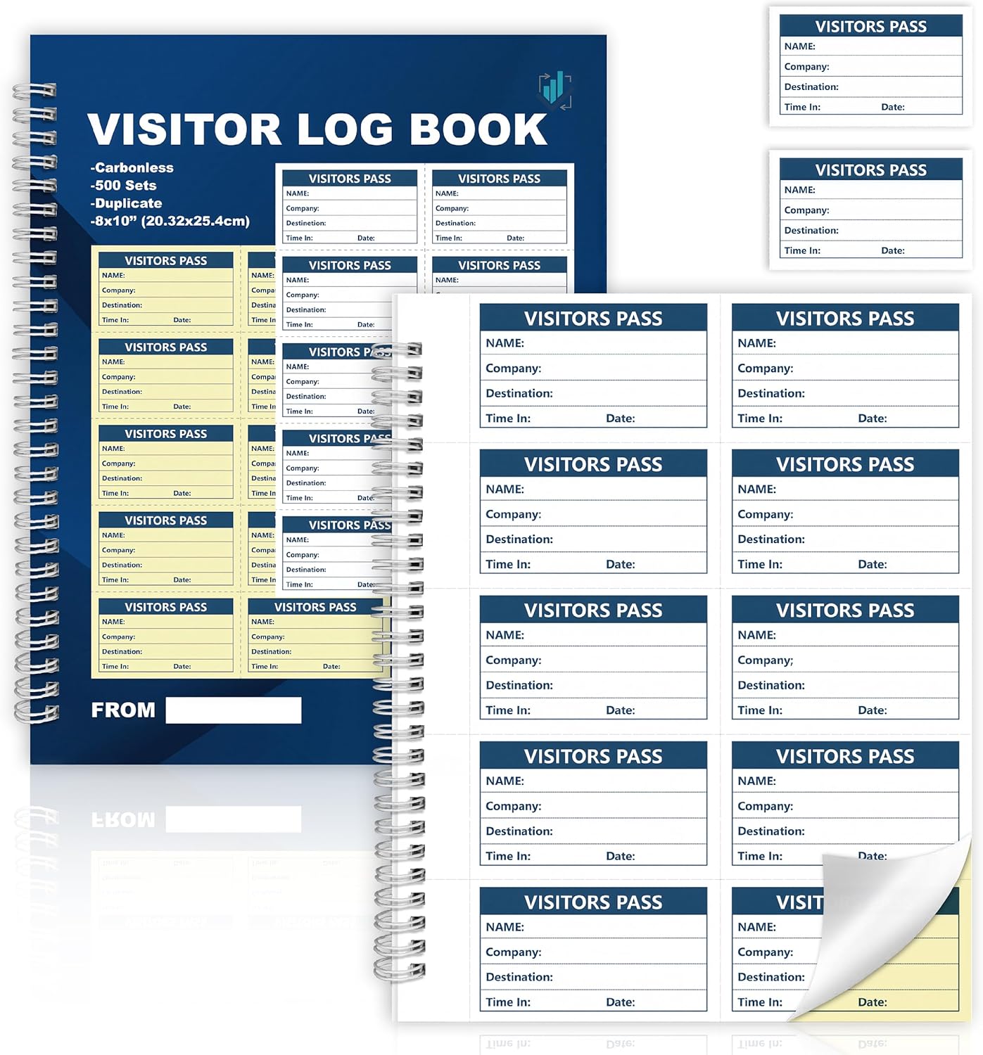 1 Pack of 500 Visitor Badges Registry Log with Carbonless Copy 2-Part Letter Size Visitor Log Book Spiral-Bound Self Visitor Badges Guest Register Book for Business or School (1)