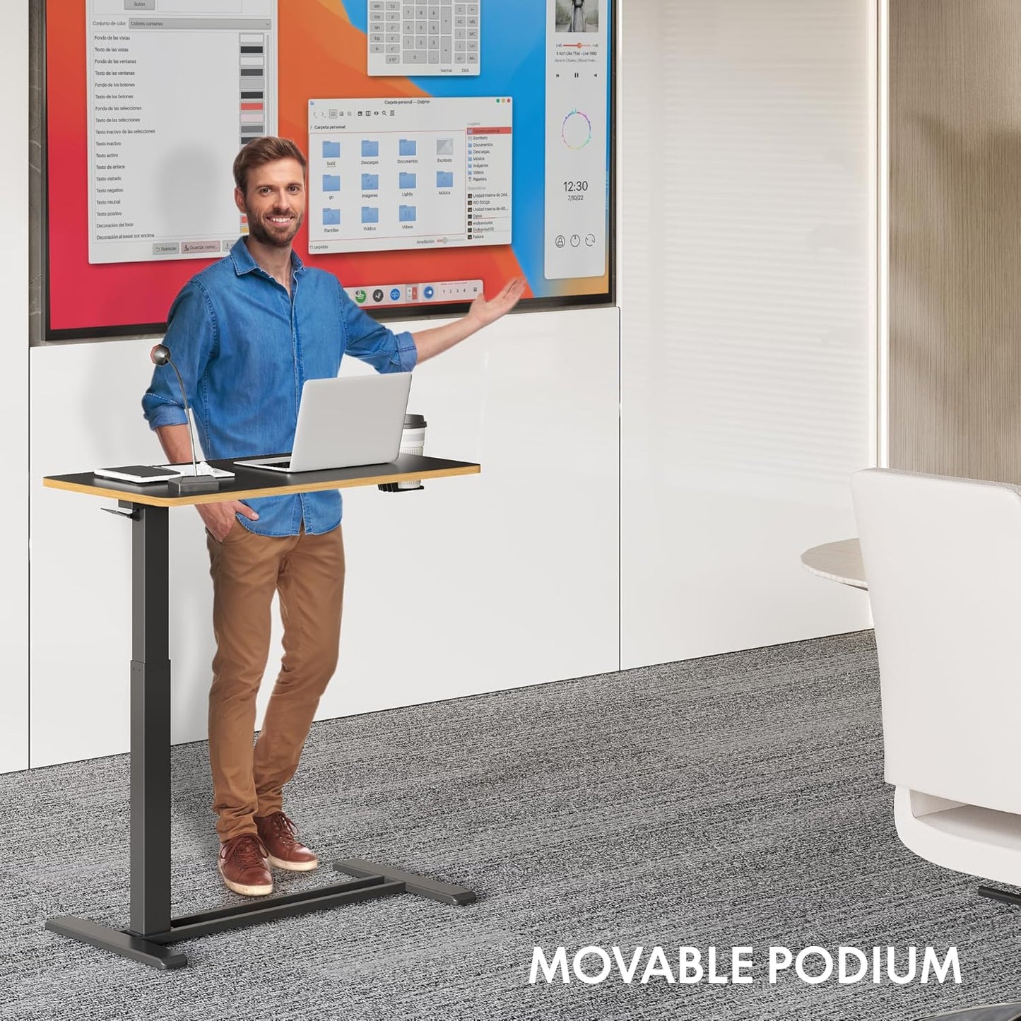 FLEXISPOT Mobile Standing Desk with Wheels Pneumatic Laptop Desk Rolling Computer Cart Movable Height Adjustable Small Sit Stand Desk Computer Workstations Home Use（31.5" W x 17.7" D, Black+Maple