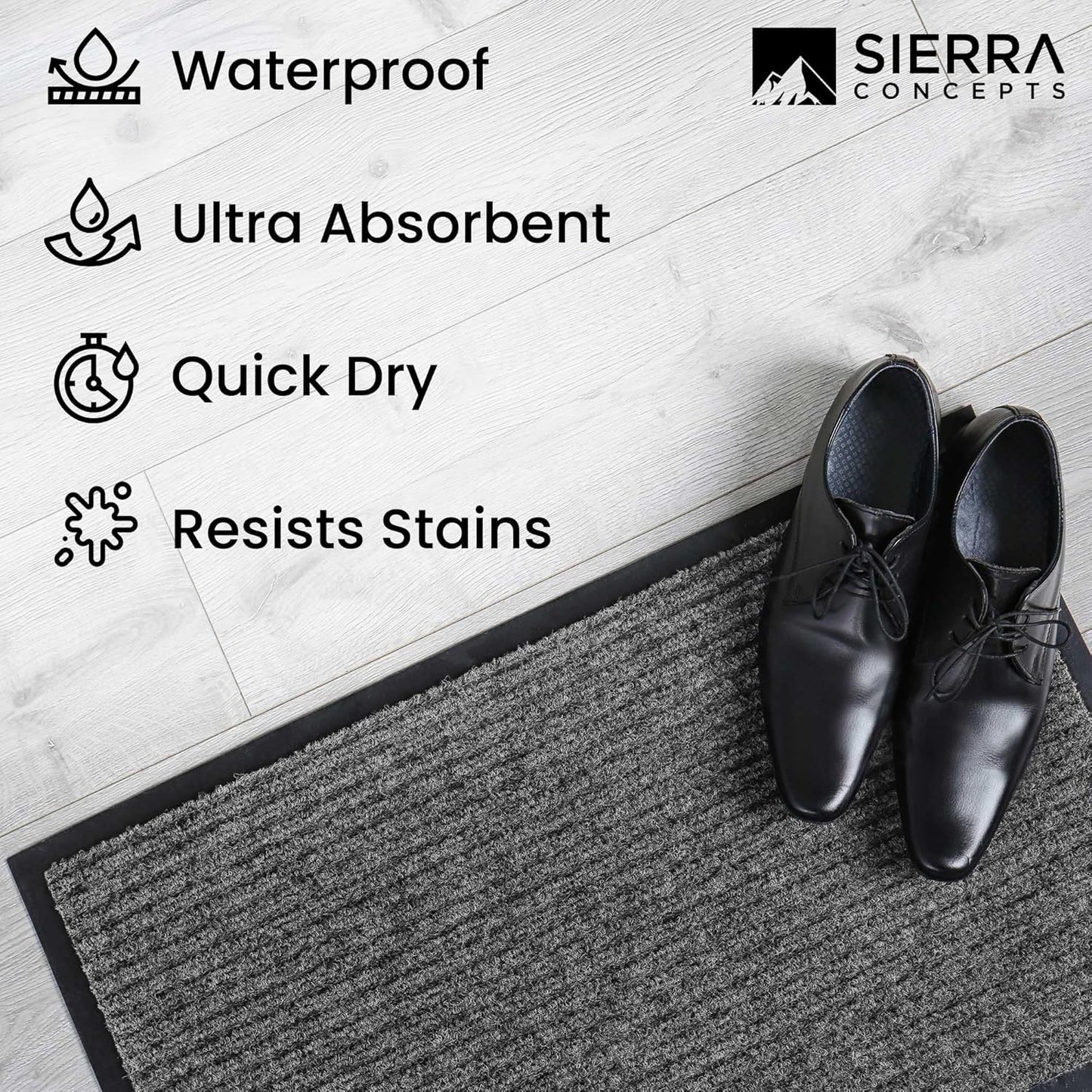 Sierra Concepts Front Door Mat Welcome Floor Mats - Entryway Indoor Outdoor Entrance Doormat, Patio, Porch, Muddy Shoe, Inside Outside Low Profile, Large 36x24 inches, 2-Pack Gray