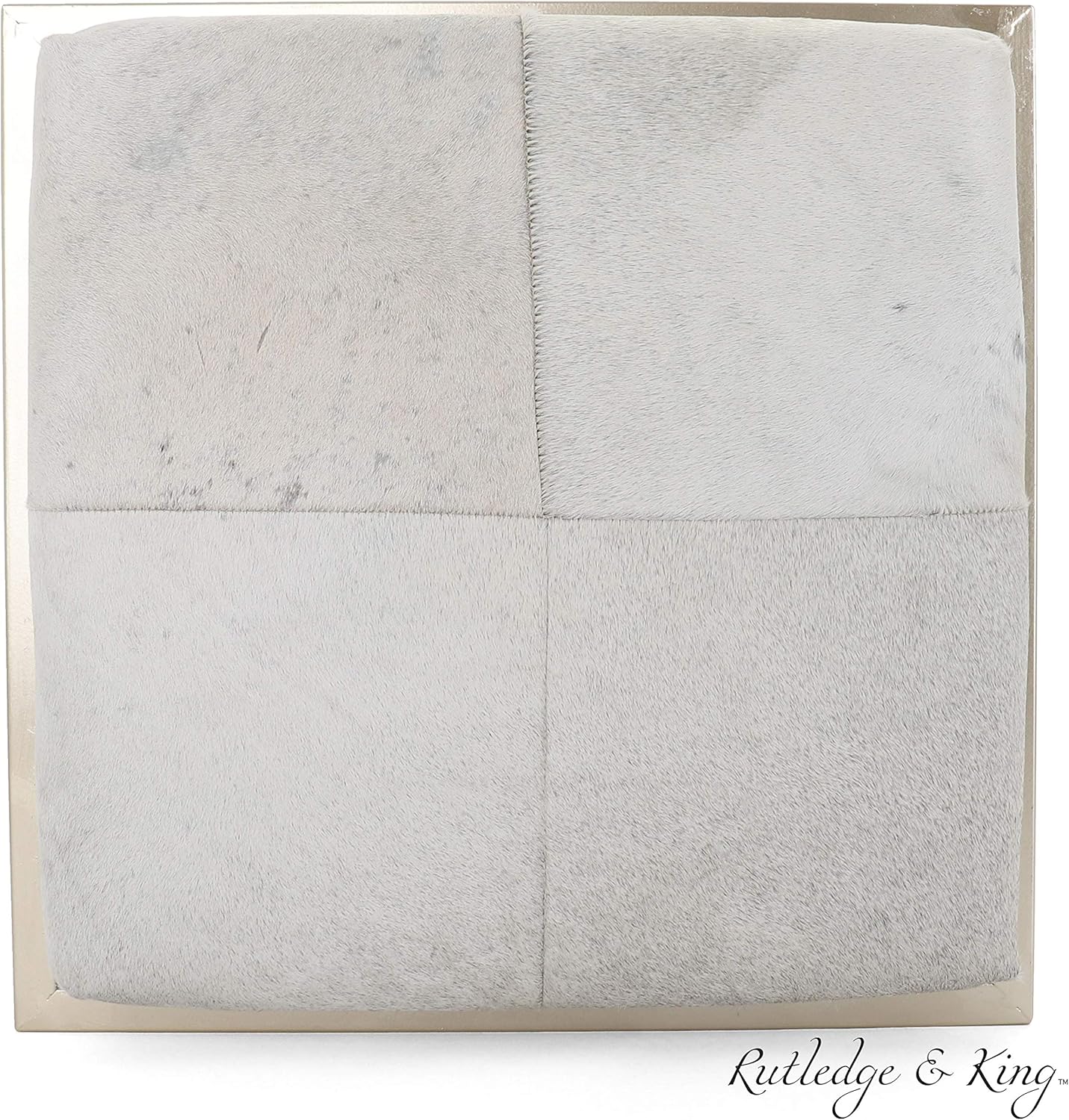 Rutledge & King Cowhide Ottoman/Vanity Stool - Square Ottoman Stool - White Ottoman/Grey Ottoman Foot Rest - Cowhide Grey & White Stool - Gold Stool - Cow Ottoman - Cow Fur Stool (Gold)