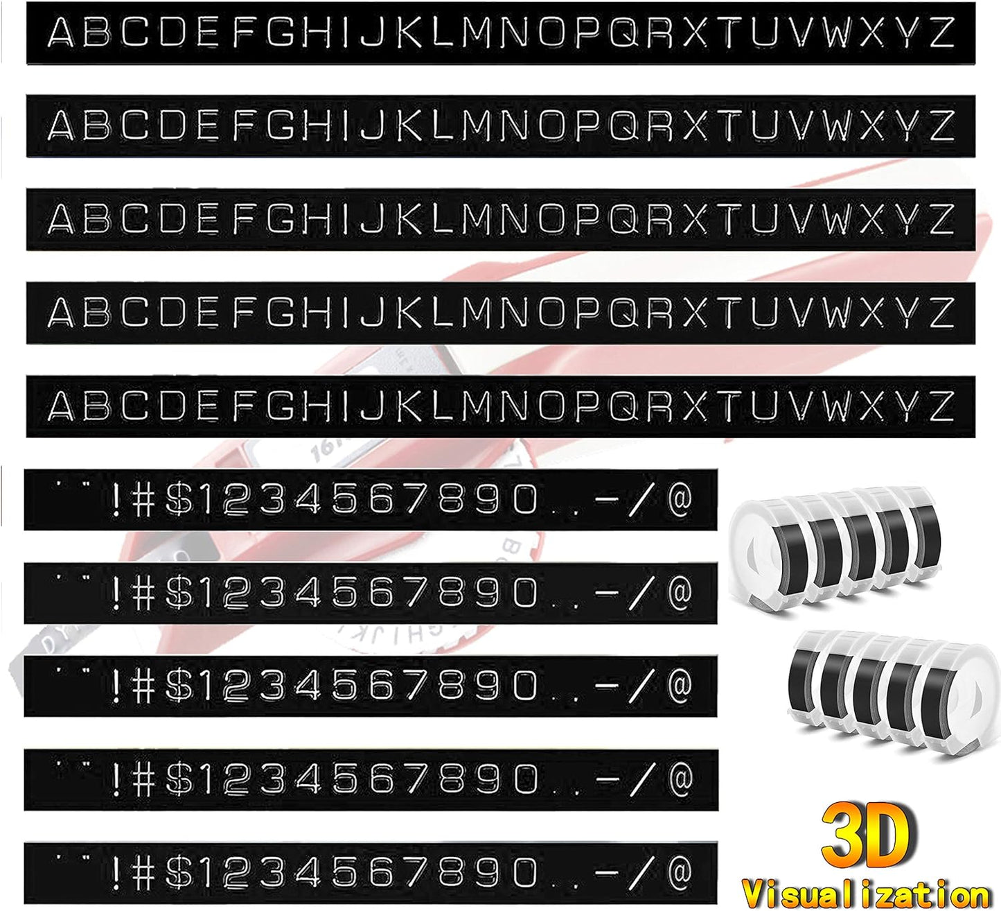 Embossing Label Tape Compatible with Dymo Label Maker,3/8 Inch 3D Plastic Labels Replacement for Dymo Organizer Xpress 12965 DYM 12966 Office Mate II (White on Black)