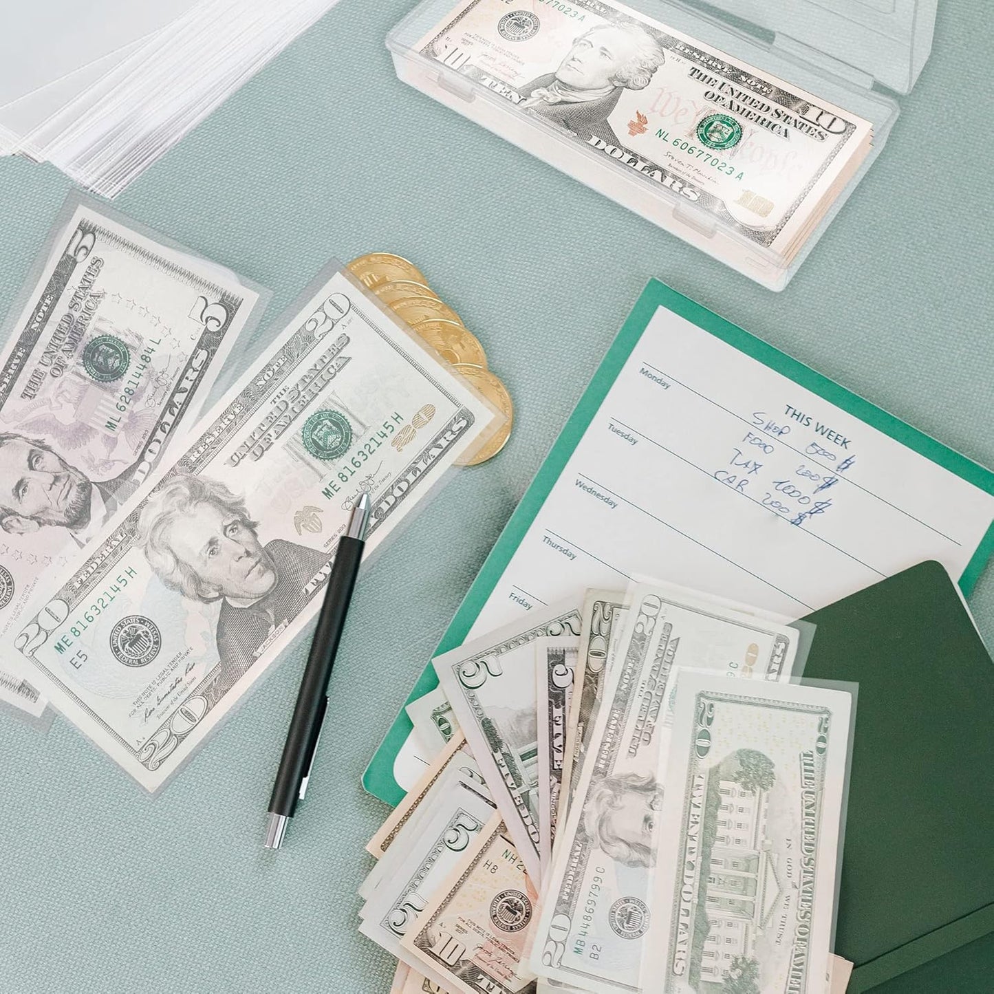 300 Pieces Clear Paper Money Sleeve for Bill, Individual Dollar Bills Sleeves for Collectors, Paper Currency Sleeves Protector for Bills with Plastic Storage Case