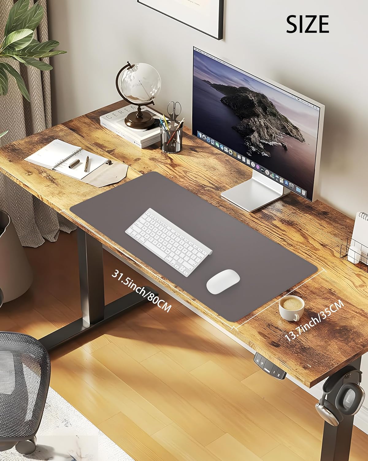 Desk Pad Mat - Leather Desk Pad Protector for Office and Home - Desk Organization and Accessories - Ideal for Large Mouse Pad and Desk Mats on Top of Desks(Dark Grey,31.5" x 15.7")