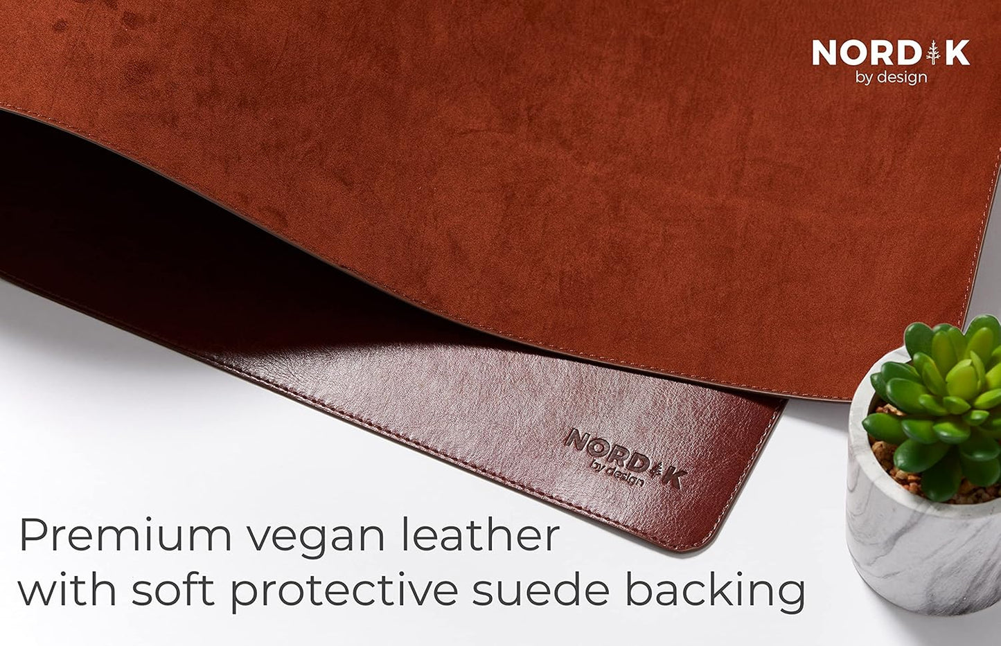 Nordik Leather Desk Mat - Whiskey Brown - Cable Organizer - Premium Mouse Mat & Desk Pad Protector - 35 X 17 Inch - Felt Vegan Leather - Large Office Mouse Pad & Blotter