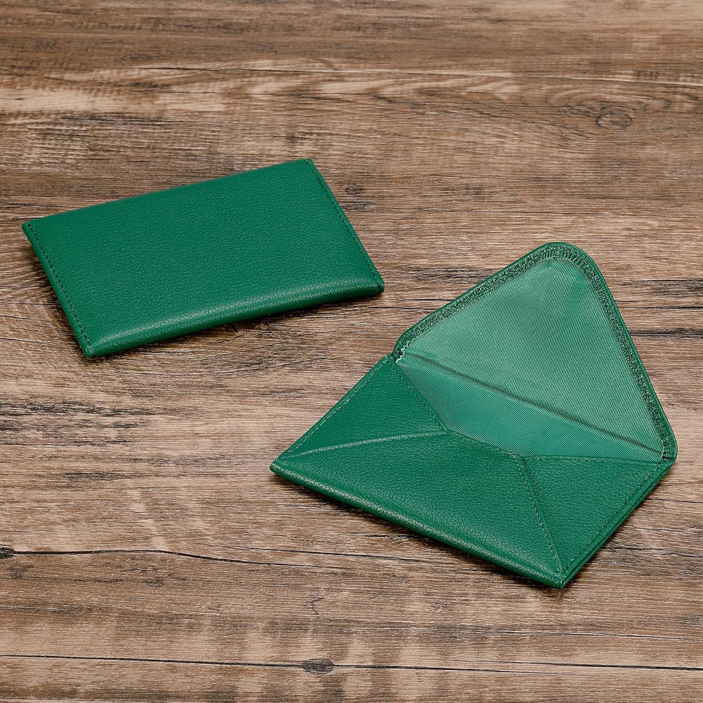 HISCOW Envelope Business Card Case with Magnet Closure - Italian Calfskin (Green)