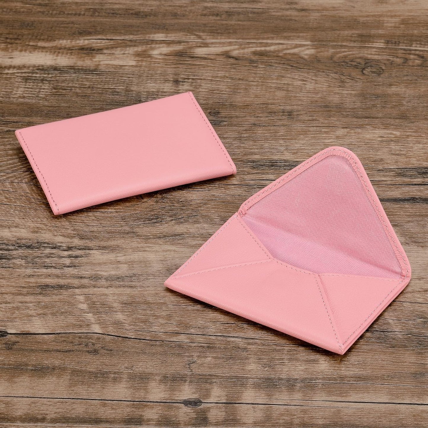HISCOW Envelope Business Card Case with Magnet Closure - Italian Calfskin (Pink)