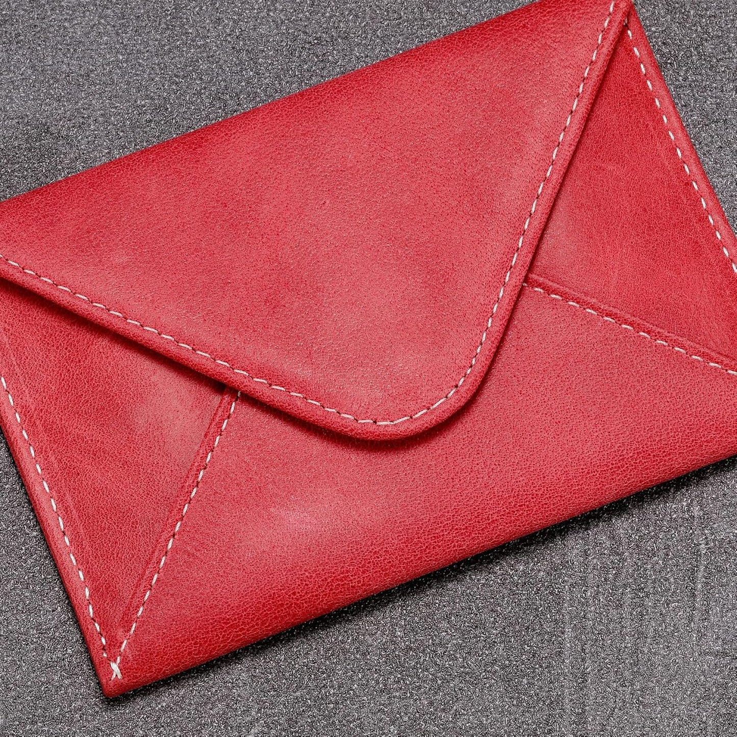 HISCOW Envelope Business Card Case with Magnet Closure - Italian Calfskin (Vintage Red)