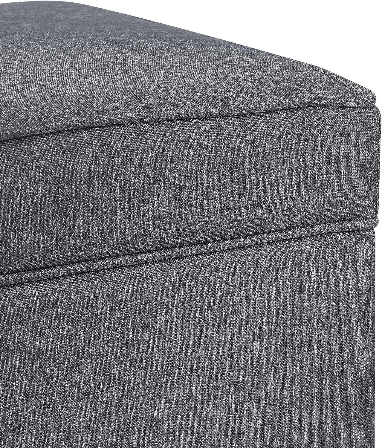 Adeco 17.5" Square Fabric Ottoman with Storage, Upholstered Cotton Linen Foot Rest, Flip Top Footstool, Small Cube Coffee Table Extra Seat for Living Room, Bedroom, Grey with Rolling Legs