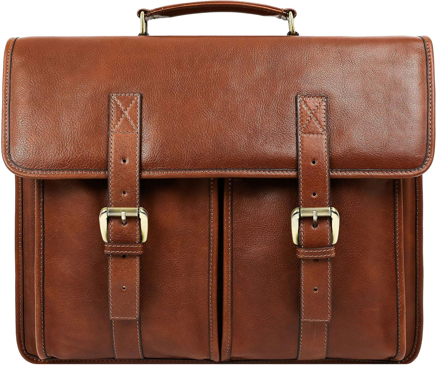 Time Resistance Leather Briefcase for Men Handcrafted in Italy Full Grain Messenger Bag for Laptop