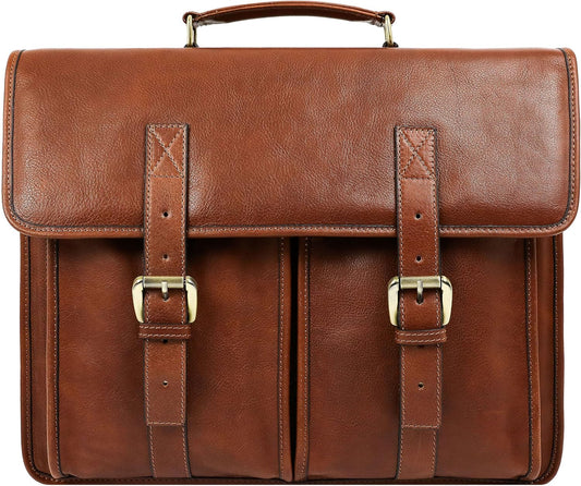 Time Resistance Leather Briefcase for Men Handcrafted in Italy Full Grain Messenger Bag for Laptop
