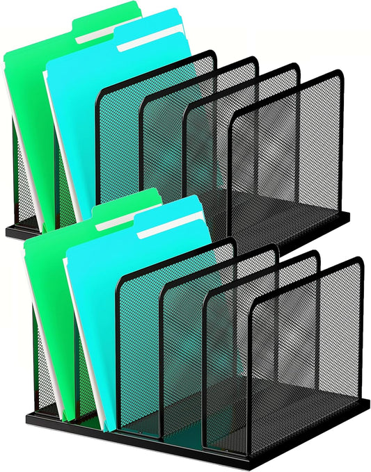 Kuntine.B Desk File Organizer 5 Upright Mesh Desktop Organizer File Sorter Office Organization File Holder for Home, Office & Classroom, 2 Pack